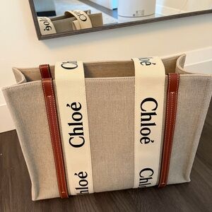 Chloé Beige Medium Woody Canvas Tote